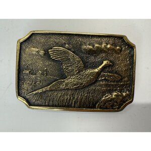 Pheasant Flying BTS Belt Buckle Solid Brass Made In USA 1978 Great Condition